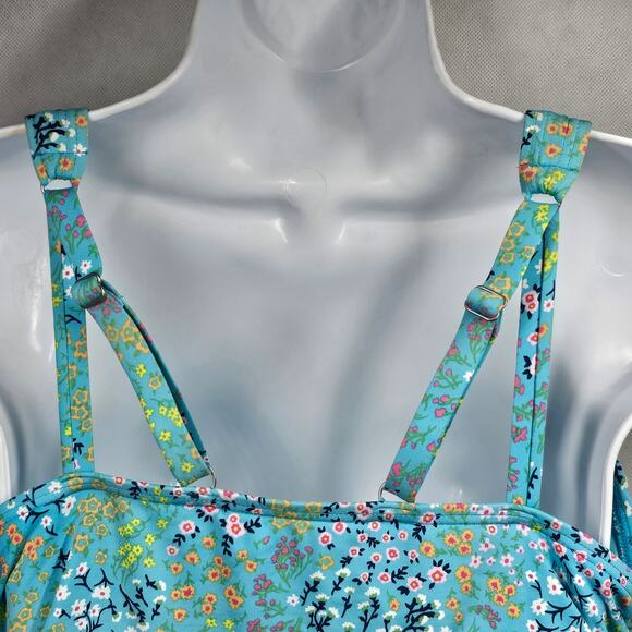 Lands' End Ruched Sides V-Neck Underwire Tankini Top Micro Floral Size 6 - Picture 4 of 12